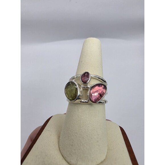 Tourmaline Pink Green Natural Stones Sterling Silver‎ 925 Ring Womens Size 9 NEW - Picture 10 of 14